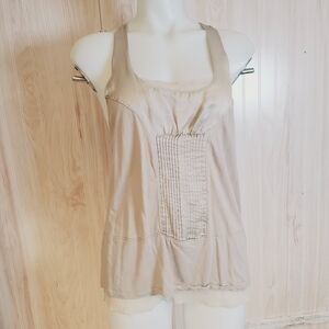 Boho Casual Cotton Blend Tank Size M Beige  Racerback Layering Basic Summer